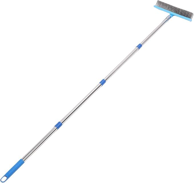 Jiawu Deck Brush, 30cm Heavy Duty Telescopic Handle Wire Brush, Floor Scrubber with Stainless Steel Head for Deck Concrete Garden Garage Patio (160cm)