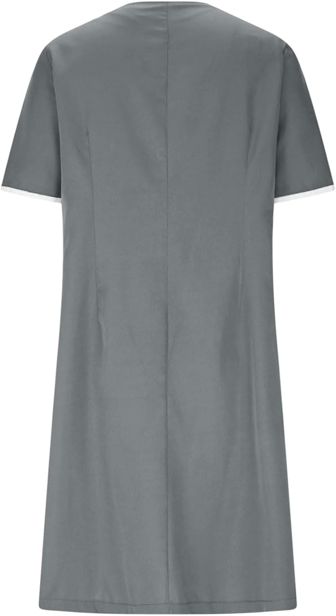 Scrubs Dress for Women - Button Front Nursing Workwear - Casual Housekeeping Dresses with Pockets