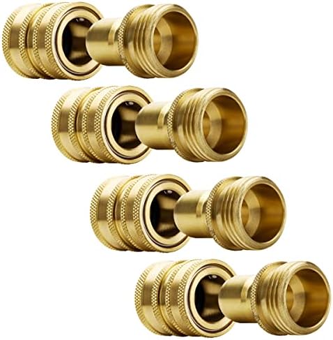 YAMATIC Brass Garden Hose Quick Connect Fittings, 3/4" Thread (4 PACK) | Heavy Duty Solid Brass Fittings, Durability and Leakproof for Garden, Yard, Lawn, Instant Connection