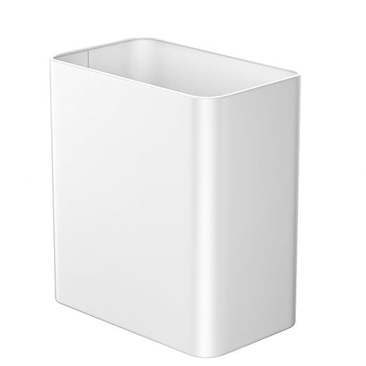 Small Bathroom Trash Can 2.4 Gallon Wastebasket Slim Metal Garbage Can Stainless Steel Trash Bin for Bedroom,Office,Kitchen,Toilet, rv, Near Desk, Under Sink (White)