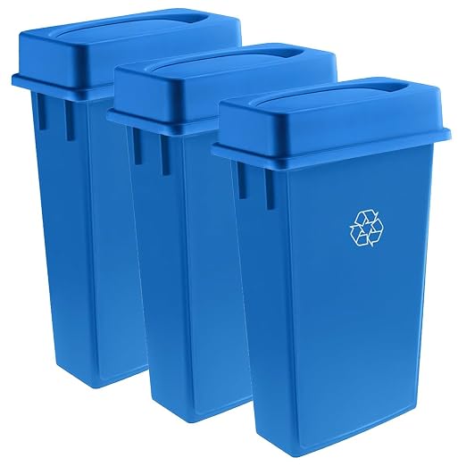 3 pack 23 Gallon Waste Bin with Swing Lid, Heavy-Duty Trash Can, Slim Rectangular Garbage Bin, Durable Waste Container, Recycling Bin, Plastic Wastebasket for Kitchen, Garage, Restaurants, Office
