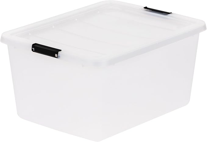 IRIS USA 6-Pack 32.5 Quart Clip Box with Latching Lid | Latching lid secures office and household supplies. Stackable, nestable design maximizes storage space