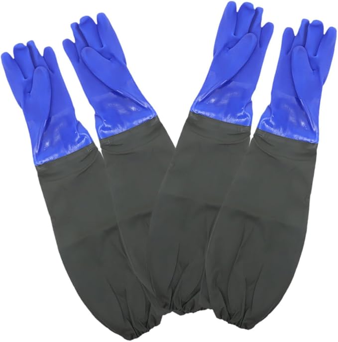 SHINEOFI 2 Pairs Elbow Length Waterproof Rubber Cleaning Gloves with Flocked Lining Long Cuff Dishwashing Gloves for Kitchen and Household Cleaning Reusable
