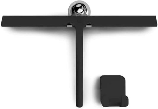 Silicone Shower Squeegee with 3-in-1 No-Drill Mount, Black, 15'' | Squeegee for Glass Doors & Mirrors with Stainless Steel Core, Streak-Free & No-Squeak Window Cleaning, Hook/Suction/Adhesive