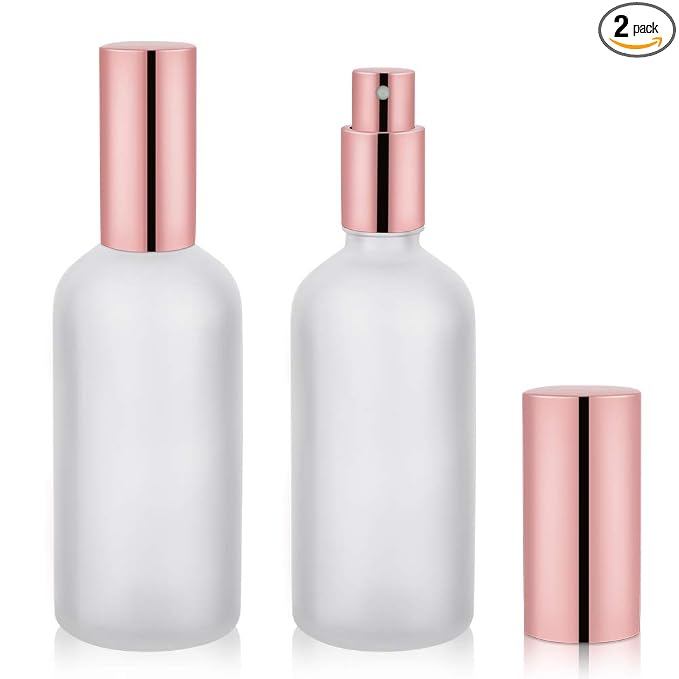 Small Glass Spray Bottle, 3.4oz, 2 Pack | Perfume Atomizer, Fine Mist
