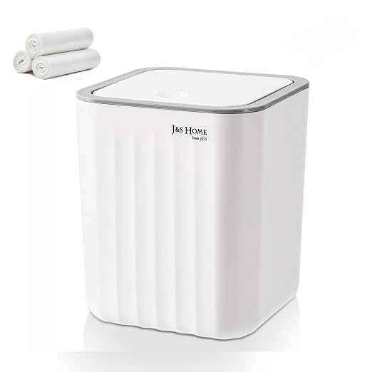 SUBEKYU Mini Desktop Trash Can with Lid,Table Top Trash Can,White 0.6 Gal | Small Square Countertop Garbage Bin, Plastic Tiny Wastebasket for Office Kitchen Coffee Table
