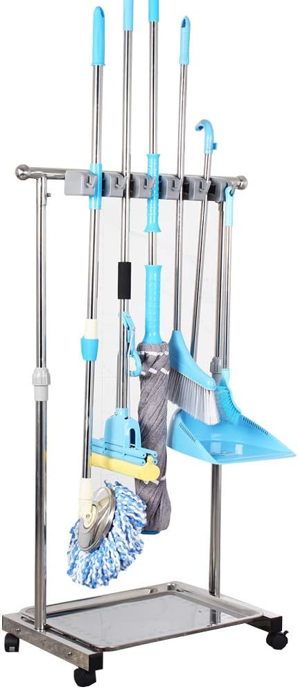 movable mop broom holder put wet mops floor standing cleaning tool rack stainless for schools, hospitals, factories, hotels, restaurant, etc.