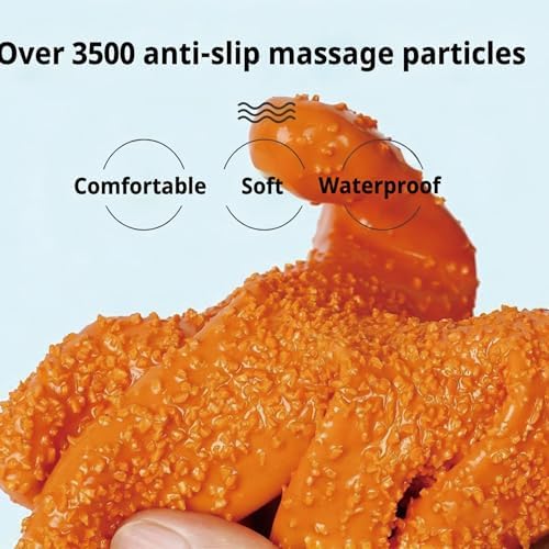 YOFANG 17.7" L Pet Grooming Bathing Gloves for Dogs & Cats | Anti-Bite & Anti-Scratch Pet Hair Removal Gloves with Soft 3500+ Particles, Waterproof Rubber Washing Gloves,Orange/Green