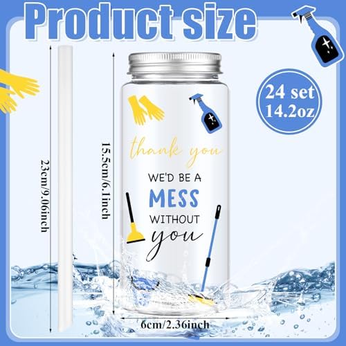 Skylety 24 Pcs Housekeeping Week Appreciation Gift Bulk Cup, Housekeeping 1 | 2026 Housekeeping Week Service Staff Housekeeper Gifts 14 oz Plastic Cup with Lid and Straw We Would Be a Mess Without You