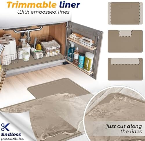 The Original Under Sink Mat - Adjustable Silicone mat, Waterproof Under The Sink Bathroom Vanity Mat - 28" x 19" or smaller
