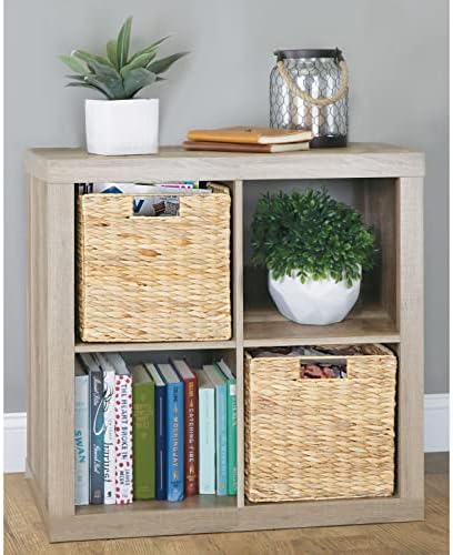 mDesign Natural Woven Hyacinth Cube Organizer Basket with Handles, Storage for Bathroom, Laundry Room Shelf or Nursery - Perfect for Cubby Storage Units - Hold Blankets and Books - 6 Pack, Natural/Tan