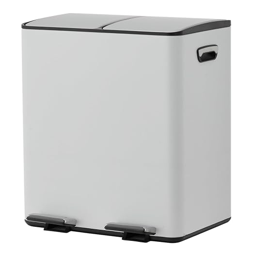 Dual Compartment Trash Can 40L (2x20L), Stainless Steel Recycling Bin with Removable Buckets, Soft Close Odor-Sealing Lid, Collapsible Pedal, Fingerprint Resistant for Home Kitchen or Office