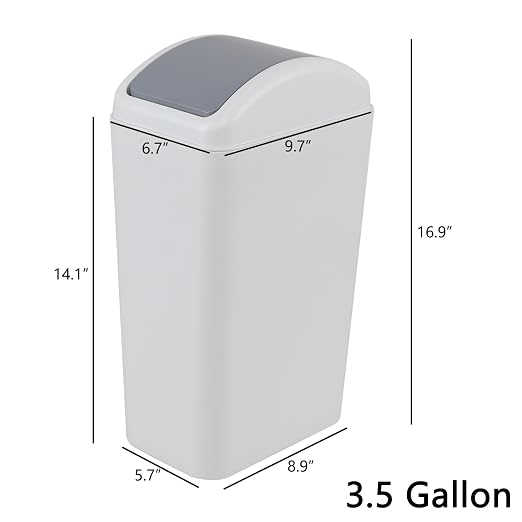 Cand 12L Slim Trash Bin with Swing Lid, 3.5 Gallon Gray Plastic Garbage Can