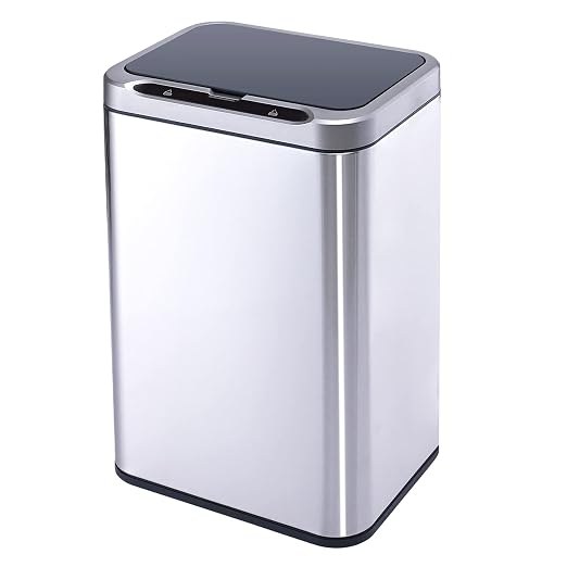ELPHECO Stainless Steel Office Trash Can 6.6 Gallon Motion Sensor Garbage Bin Rectangular Automatic Touch Free Waste Bin for Hotel and Living Room | Automatic Garbage Bin Rectangular Touch Free Waste Bin for Hotel and Living Room, 2AA