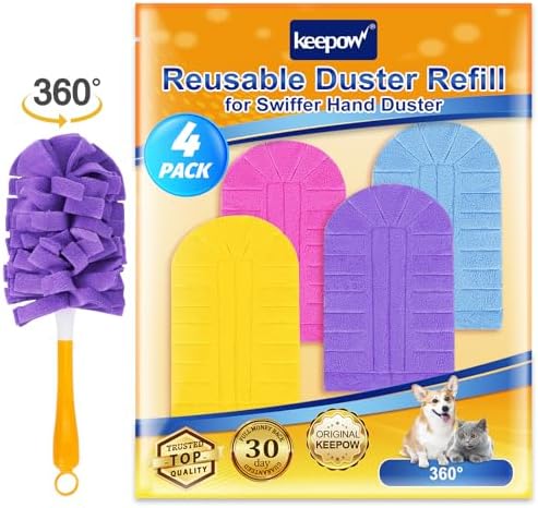 KEEPOW 4 Pcs Reusable Duster Refills Compatible with Swiffer Duster Refills | 360 Fleece Microfiber Duster Refills for Cleaning, Compatible with Swiffer Heavy Duty Duster Refills (Handle Not Included)
