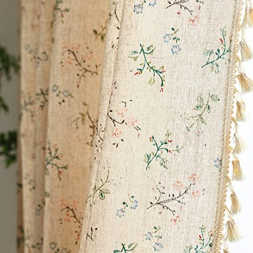 Sutuo Home Florals Boho Farmhouse Curtains, Semi-Blackout Drape Bohemian Window Treatment Cotton Linen Panel with Tassels for Bedroom Living Room, Rod Pocket, 1 Panel 59" W x 84" L