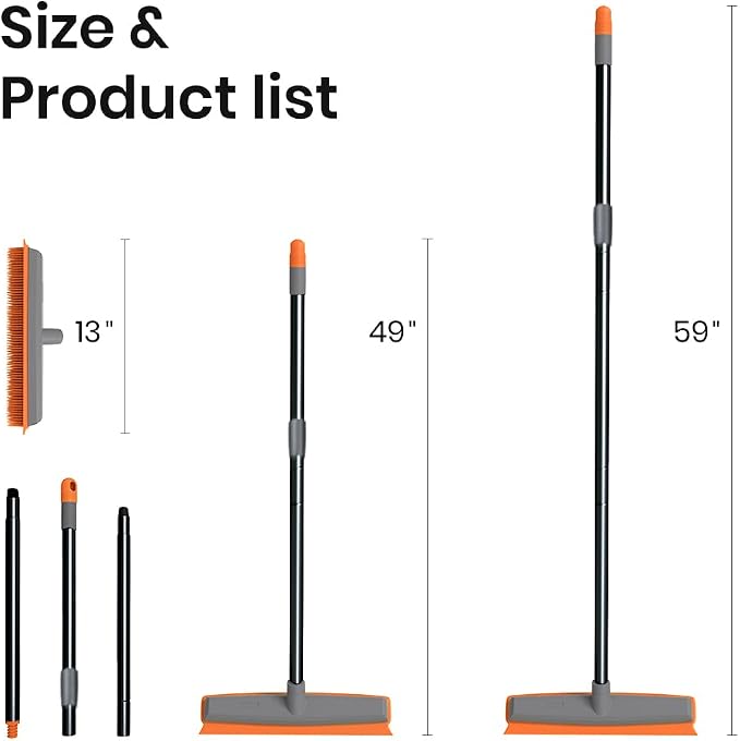 TreeLen Rubber Broom Carpet Rake Pet Hair Remover Broom with Squeegee Extension Push Broom for Carpet Hardwood Floor Tile Windows Cleaning