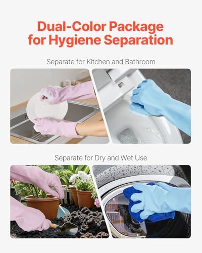 VEVOR Reusable Dishwashing Gloves, 2 Pairs Colorful Reusable Household Kitchen Cleaning Gloves for Washing Dishes and Cleaning Tasks, Flexible Long-lasting and Non-Slip, Medium, Blue + Purple