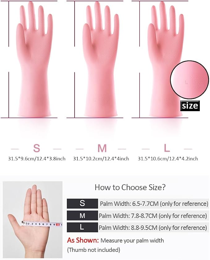 Alimat PluS Rubber Gloves Latex Free, Without Liner, 3 Pairs, Large | Reusable Dishwashing Gloves with Non Slip Embossed Texture, Waterproof Nitrile Cleaning Gloves for Laundry, Gardening