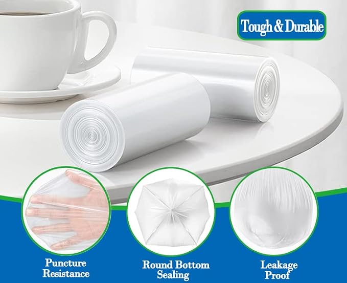 8 Gallon 60pcs Medium Clear Trash Bags Strong Clear Garbage Bags, Bathroom Trash Can Bin Liners, Plastic Bags for Office Home Kitchen, Waste Basket Liner, Fit 30 Liter, 7,8 Gal(8G60-Clear)