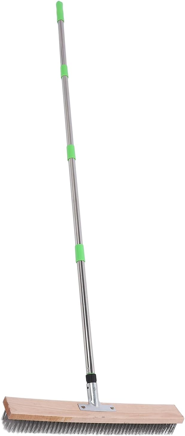 Heavy Duty Deck Scrub Brush with Long Handle, Stainless Steel Wire Stiff Outdoor Indoor Floor Brush for Powerful Cleaning, Concrete, Moss, Grout, Tile, Garage, Garden