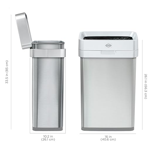 Clorox Slim Open Top Stainless Steel Trash Can, Silver, 13 Gallon / 50L | Narrrow Rectangular Garbage Bin with Hinged Rim Protection for Commercial Spaces, Kitchen, and Office Use