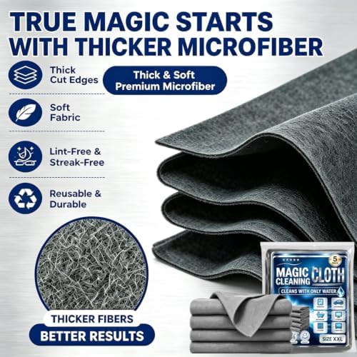 Magic Cleaning Cloth 15-Pack XXL Thickened Microfiber Cleaning Cloths | Lint Free Reusable Cleaning Rags for Glass, Window, Kitchen, Stainless Steel, Cars & Screens