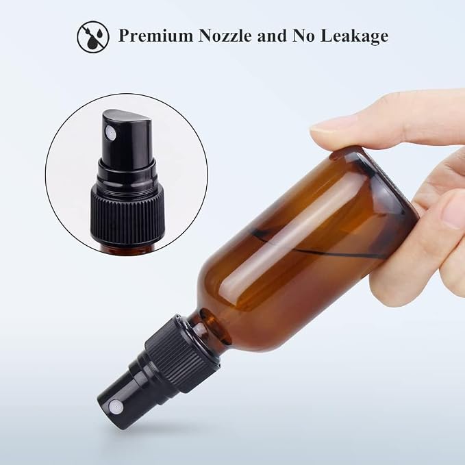 Spray Bottle, 2 oz Fine Mist Glass Spray Bottle, Little Refillable Liquid Containers for Watering Flowers Cleaning (12 Pack, Amber)
