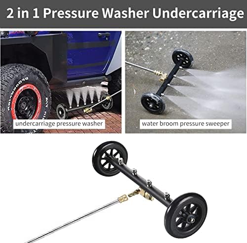 YUET 2-in-1 Pressure Washer Undercarriage Cleaner Water Broom, 16" Surface Cleaner Power Washer Attachment with 4 Nozzles 3 Extension Rods and QC Pivot Coupler, 4000 PSI 40cm