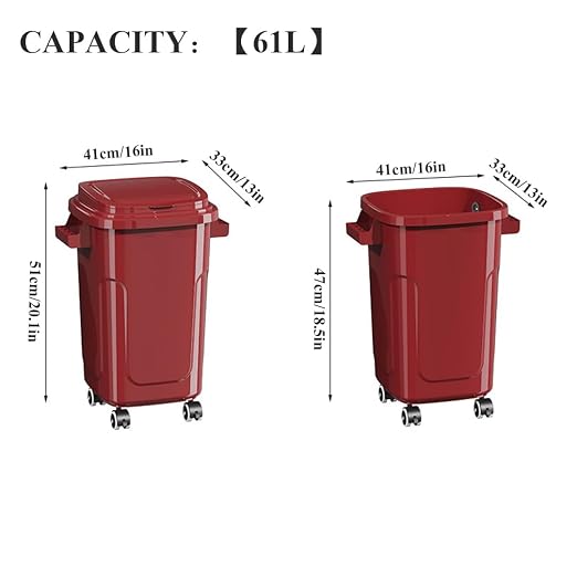 Trash Cans,Wheeled Outdoor Garbage Can,Wastebasket Trash Container, Recycling Bin,Stackable, Plastic,Lid,Rectangular,Recycle Logo,Rugged,Ergonomic Handle,Kitchen,Office,Workspace(White-1,61L)