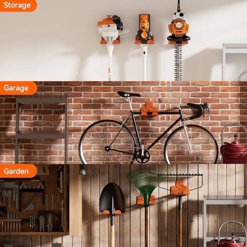 Garage Storage Trimmer Rack, Weed Whackers Holder Organizer, Orange, 2 Pack | Heavy Duty Garden Power Tool Hanger,Weed Wacker Holder Wall Mount for Grass Trimmer,Hedge Trimmer,Garage Trimmer,Garden Tools
