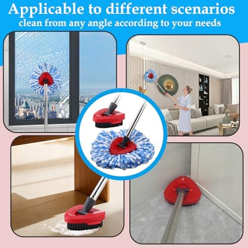RinseClean Spin Mop Heads Replacement Mop Scrub Brush Compatible with O Cedar RinseClean 2 Tank System, 3 Pack Microfiber Refills, 1 Spin Base, 1 Scrubber Head for O-Cedar Rinse Clean Mop