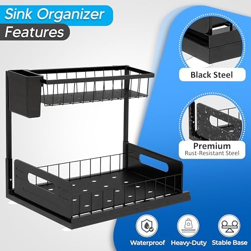 Under Sink Organizer 2 Tier with Slide-Out Drawer and Brush Holder (1)