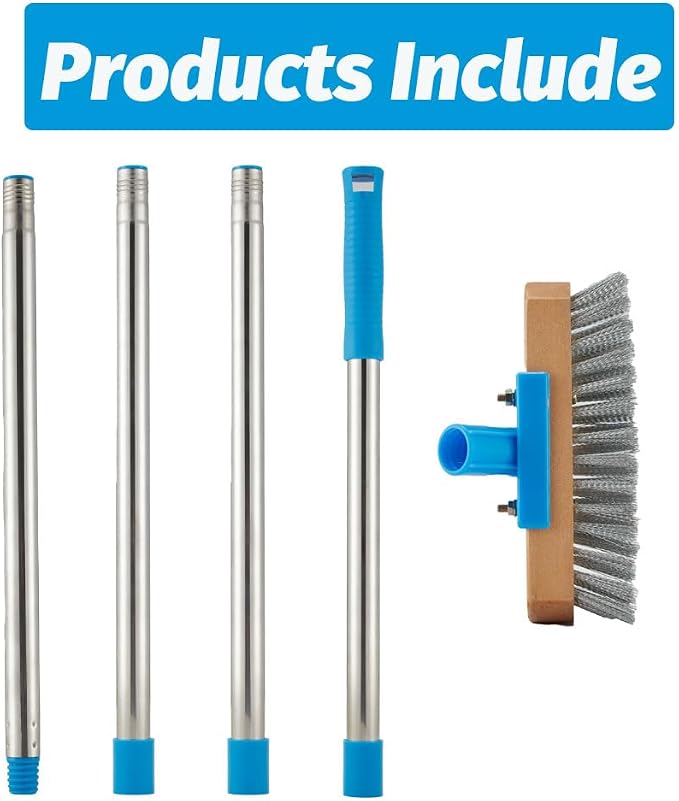 YONILL Stainless Steel Deck Scrub Brush with 60" Long Handle for Concrete | Heavy Duty Floor Scrubber Brush, Moss Remover Wire Cleaning Brushes for Rough Surface, Concrete Floor, Patio, Garden, Garage