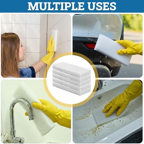 KLEEN HANDLER Light Duty Cleaning Scrub Pad, White, Pack 20, 10 x 4.6 in | Multipurpose Resuable Household Non-Scratch Scouring Sponges for Delicate Surfaces