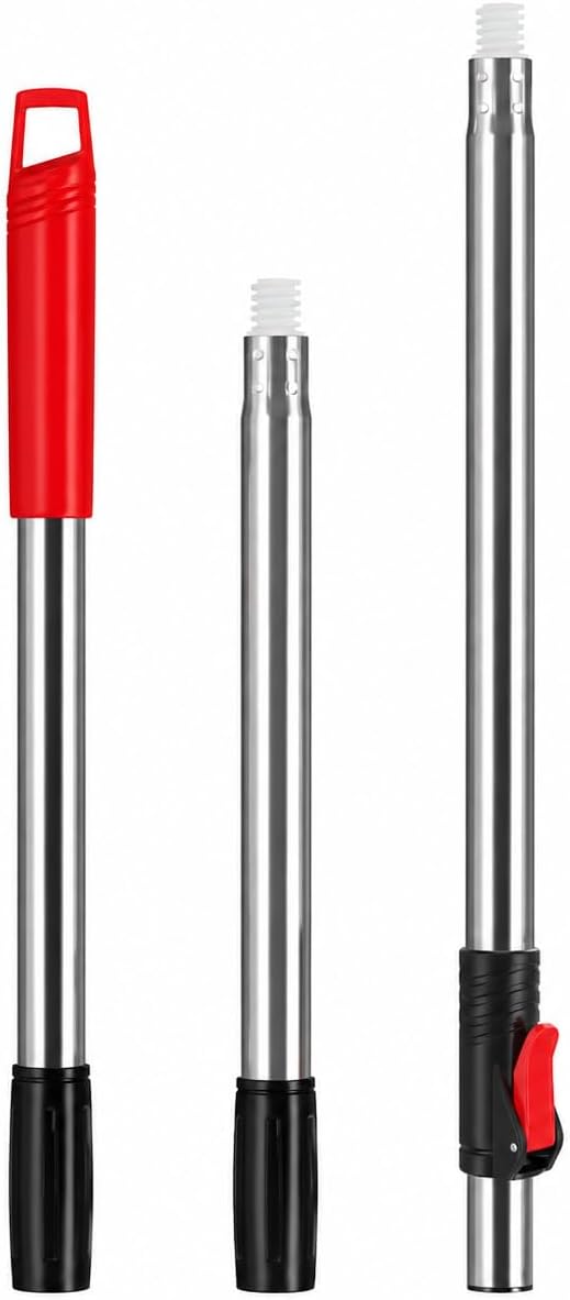 RinseWise Spin Mop Replacement Handle Only, 3-Section Stainless Steel Pole with 35/49/61 in Length Options, Fits All Tsmine FunClean Models, Not Universal, No Mop Head, Base or Bucket - Red