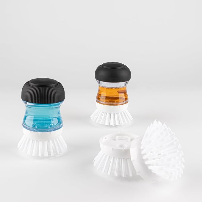 OYV Soap Dispensing Palm Brush Refills, 4-Pack Replacement Heads, White | Non-Scratch Nylon Bristles, Easy Twist-On Installation, Safe for Non-Stick Cookware