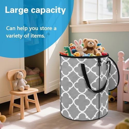 Gray Lattice Collapsible Trash Can Portable Camping Garbage Can for Parties, Yard Waste, or Laundry - Camping Accessories