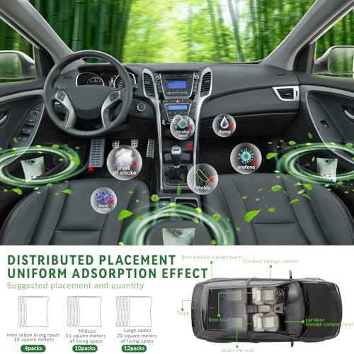 2 Bags Natural Air Purifying Bag | Bamboo Charcoal Odor Absorber for Home & Car | Closet Odor Eliminator, Small Room Deodorizer & Car Air Freshener | Charcoal Bags (75g light green, Unscented)
