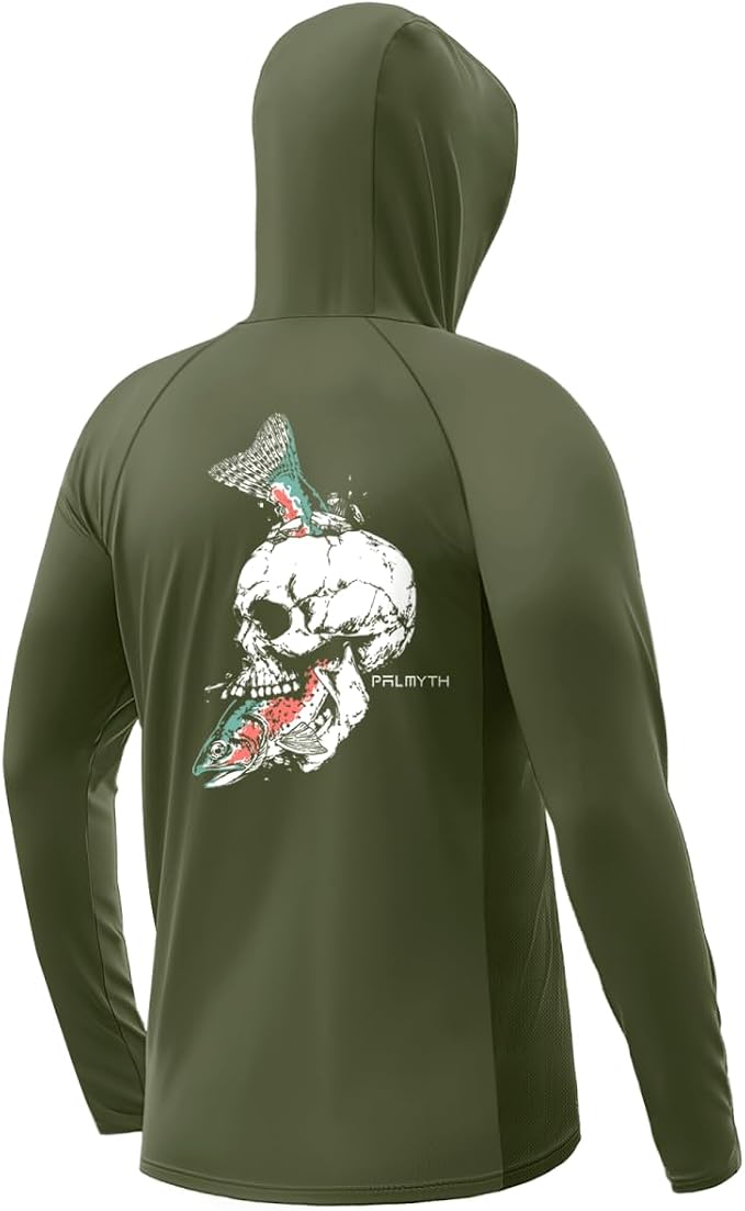 Palmyth Men's Fishing Hoodie UPF 50+ Long Sleeve with Face Mask Neck Gaiter | Zipper Pocket, Thumb Loops, Quick-Dry, Side Mesh Panels, Lens Cleaning Cloth