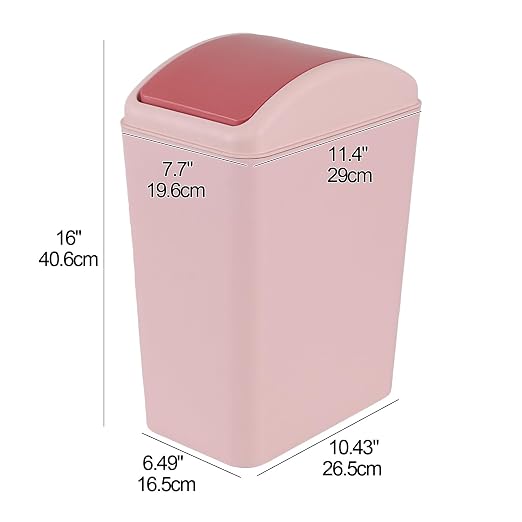 4.5 Gallon Swing Top Garbage Can, Plastic Trash Can with Lid, Pink | High Quality Plastic Material, Swing Lid Design, Ideal for Bathrooms, Bedrooms, Offices