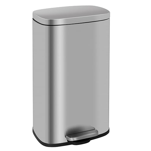 8 Gallon (30L) Stainless Steel Trash Can with Lid, Removable Inner Bucket, Foot Pedal, Soft Close, for Office&Home&Kitchen