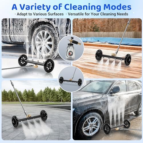 Tool Daily 16" Dual-Function Undercarriage Pressure Washer Attachment | Undercarriage Cleaner with 1L Foam Cannon, Car Wash Water Broom with 3 Extension Wands, 5 Modes for Power Wash, 3600 PSI