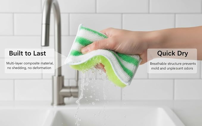 Scrub Sponges for Dishes, Non-Scratch Scrubbing Sponges for Kitchen - Dual-Sided Scouring Pads for Heavy Duty Cleaning - Sustainable Cellulose & Durable Fiber (12Pack)