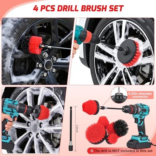 Nilight 27PCS Car Detailing Kit for Interior Exterior Car Care, Red | car wash auto cleaning Tools with storage bag, Deep Clean Polish Car Care Windshield Dashboard Seat Air Vents Wheels Tires