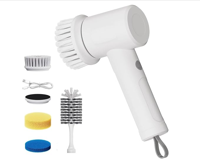Electric Spin Scrubber, Cordless Handheld Brush, 2 Speeds | 4 Attachments1500mAh Battery IPX7 Waterproof 120-Min Runtime for Kitchen Bathroom Stovetop Glass Car