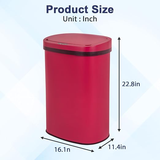 13 Gallon Kitchen Trash Can Bathroom Trash Can with Lid Red Garbage Can | Automatic Motion Sensor,50 Liter Touchless Trash Bin,Waterproof Garbage Bin Wastebasket for Toilet,Office,Caravans,Bedroom,