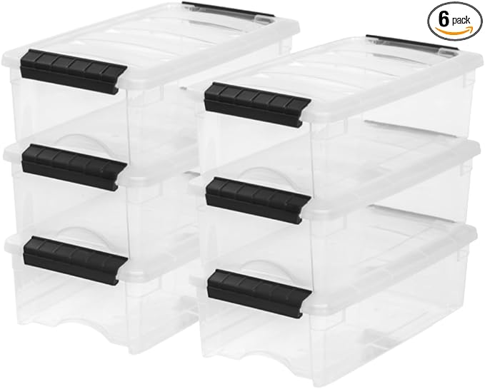 IRIS USA 6-Pack 6 Quart Storage Bins with Lids | Transparent design keeps contents visible, Ideal for shoes, photos, documents, and small essentials, Nestable to save space