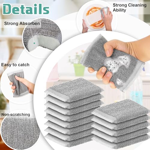 Thyle 8 Pack Steel Wool Scrubber Kitchen Sponges, Heavy Duty Non Scratch Metal Sponges, Reusable Cleaning Scrub Pads for Dishes, Pots, Pans, Sink and Tough Hard Stains (Gray)