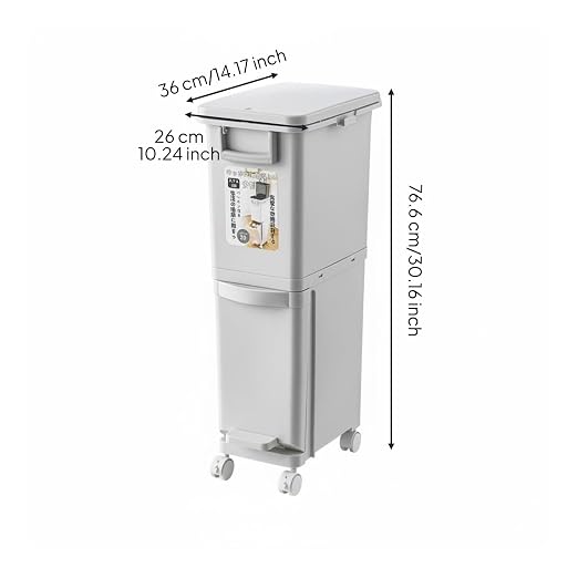 Kitchen Waste Bin Double Layer Trash Can Recycling Container Rubbish Organizer with Stackable Vertical Design Polypropylene and Wheels Suitable for Kitchen Apartments dorms Small Homes